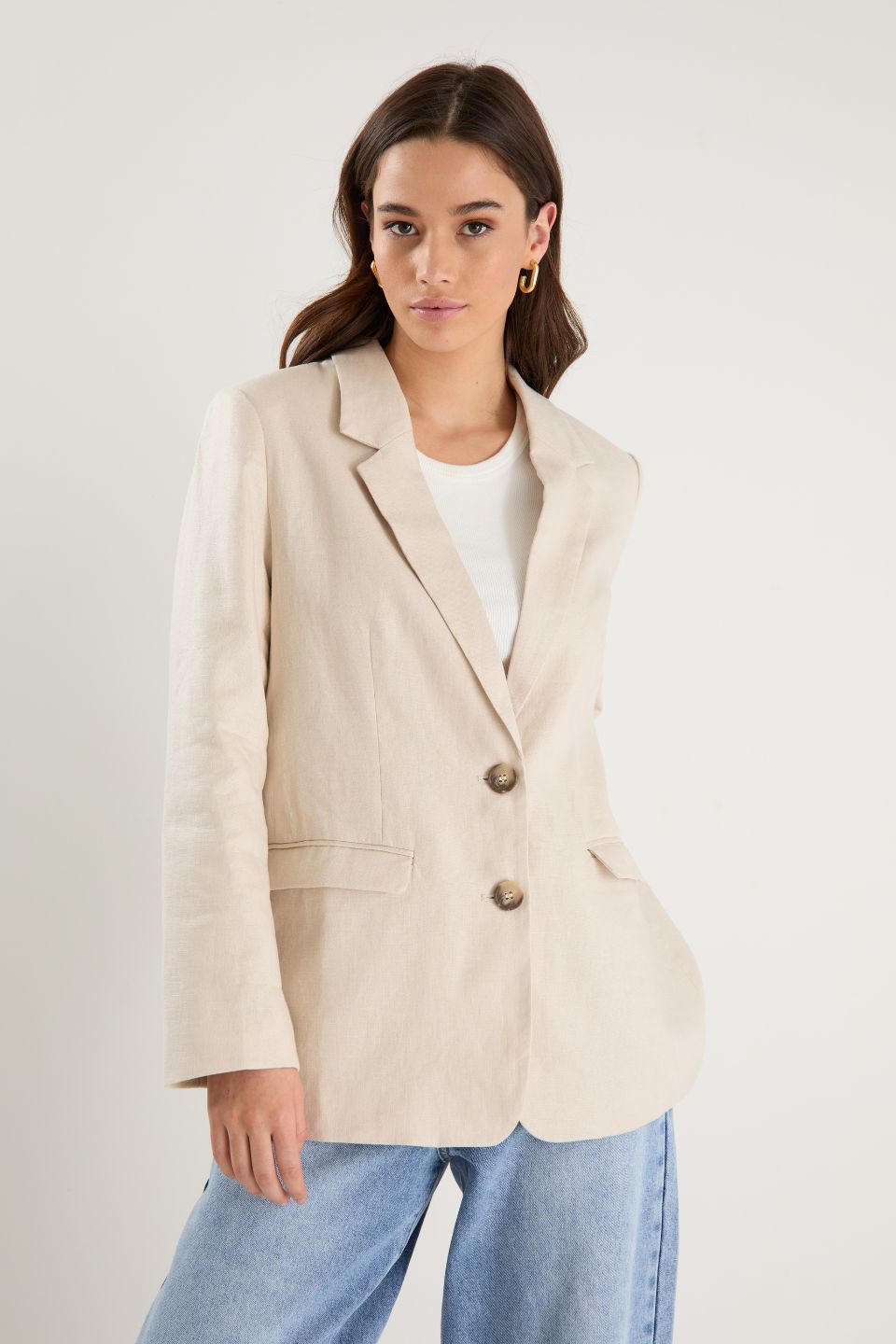 Pillar Cream Linen 2 Button Blazer