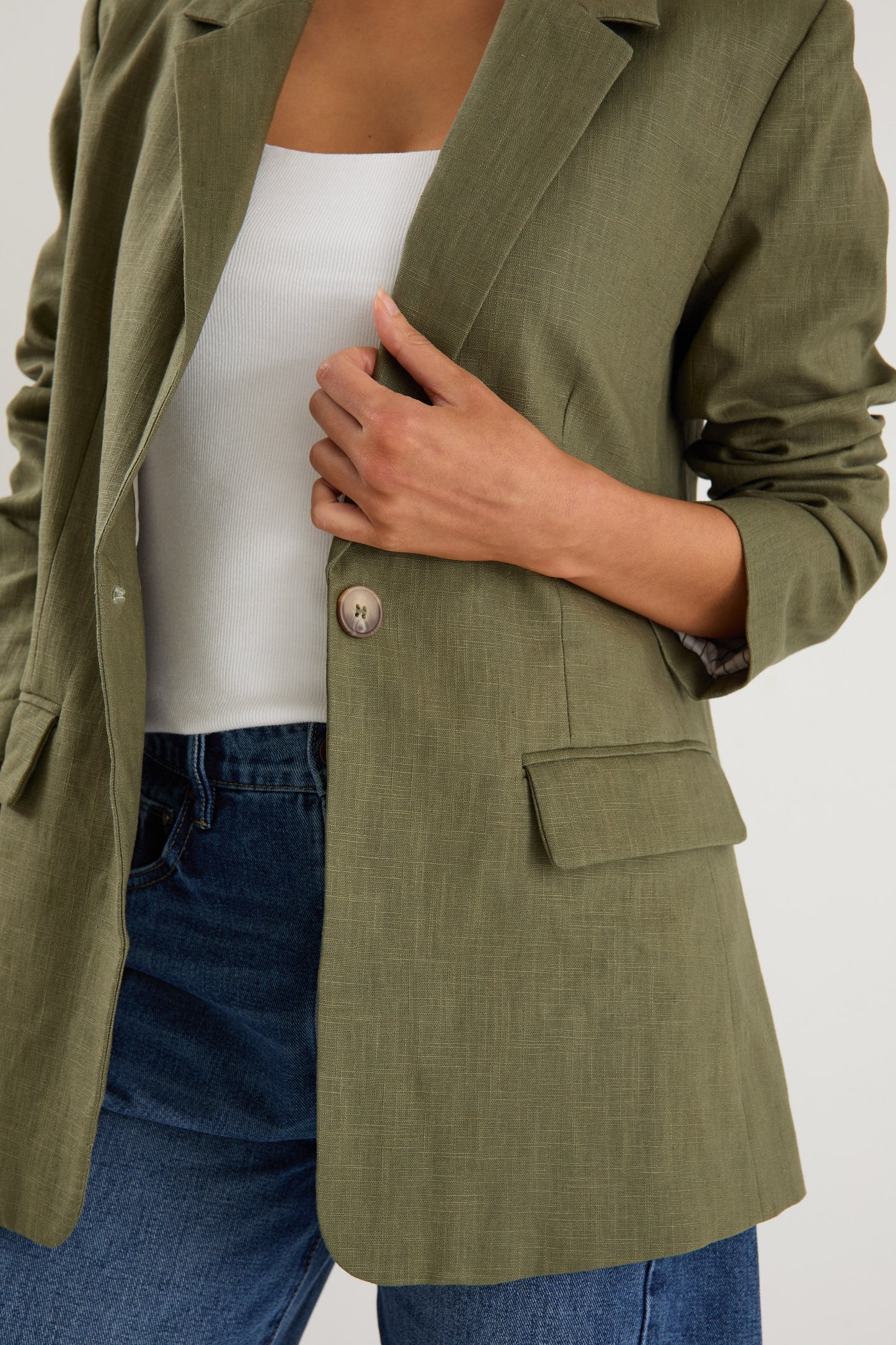Dock Khaki Ramie Rolled Sleeve Blazer