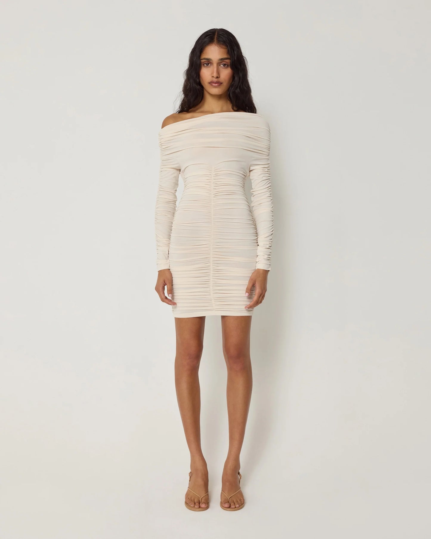 Long Sleeve Ruched Mini Dress | Shell