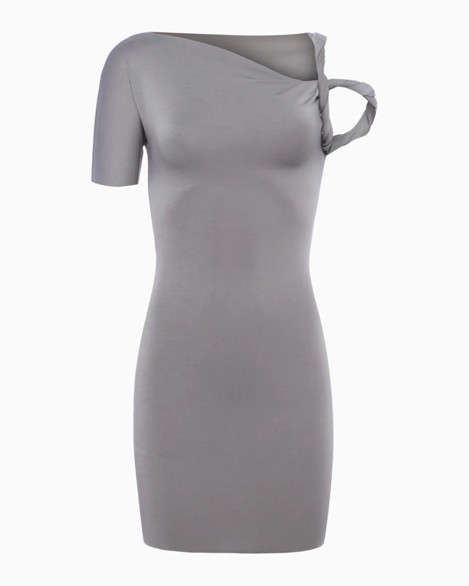 Sueded Stretch Twist Mini Dress | Steel Grey