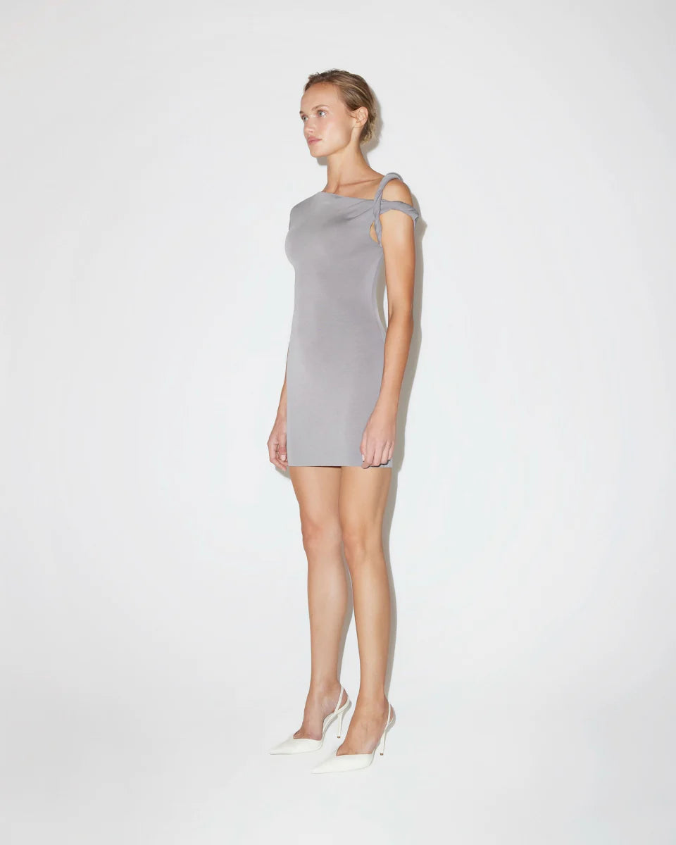 Sueded Stretch Twist Mini Dress | Steel Grey